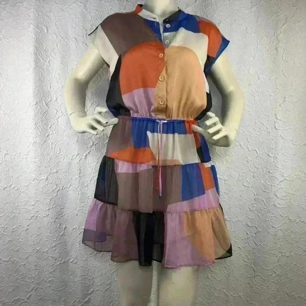 Rebecca Minkoff‎ Geometric Colorblock Tiered Ruffle Mini Dress Size M